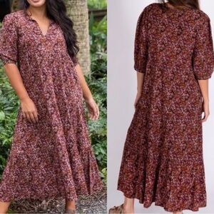 NATURAL LIFE Brown Purple Red Floral Tired Maxi Dress Sz M NWOT BOHO Romantic